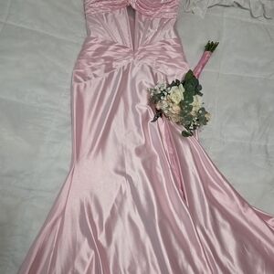 Ellie Wilde Pink Satin Prom Dress